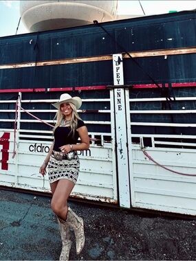 Rock & Roll Denim Aztec Print High Rise Denim Skirt